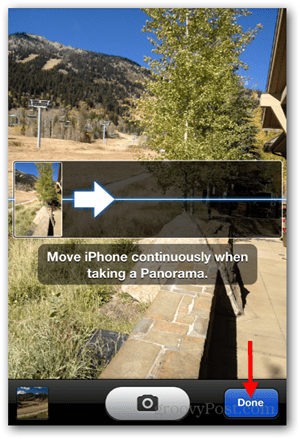 Take iPhone iOS Panoramic Photo - Tap Done