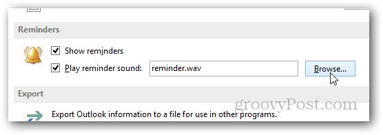 Outlook Enable or Disable reminder sounds : Customize reminder Sounds