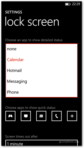 Windows Phone 8 customize lock screen app detailed status