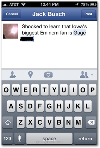 mentioning friends in facebook posts - ios and ipad