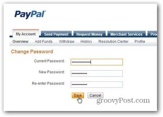 paypal password save
