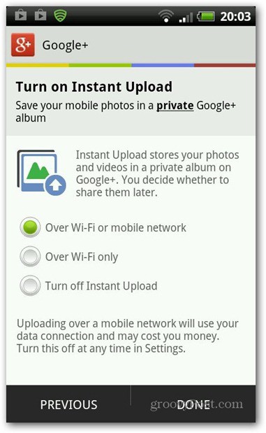 Google plus Instant Upload
