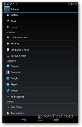 Nexus 7 settings battery