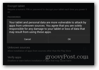 Android Warning Message
