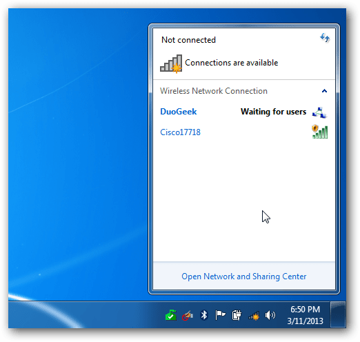 come creare un hotspot wifi vicino a Windows 7 pc