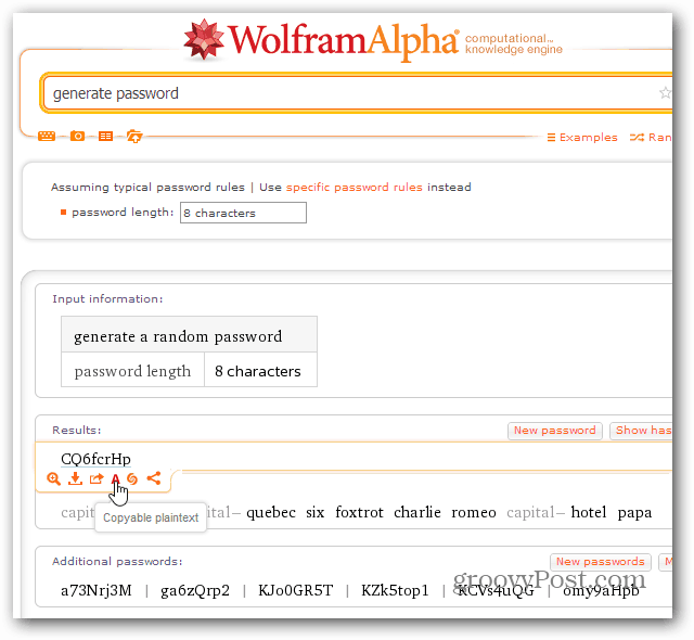 Worlfram Alpha PW Results