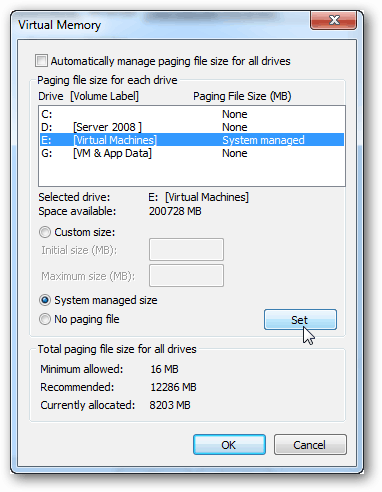 enable system manage paging file
