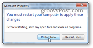 you must restart your computer to apply changes