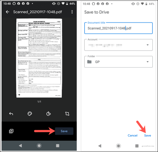 Edit the scan and save it to Google Drive