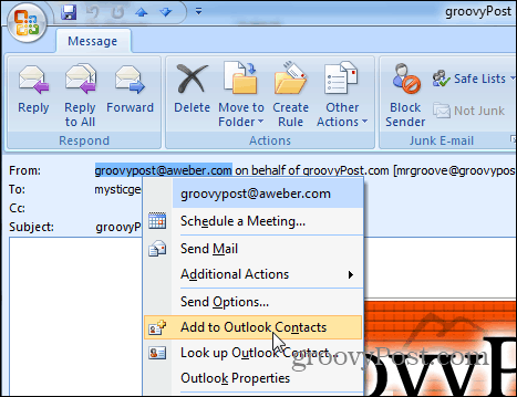 Add to Contacts Outlook 2007