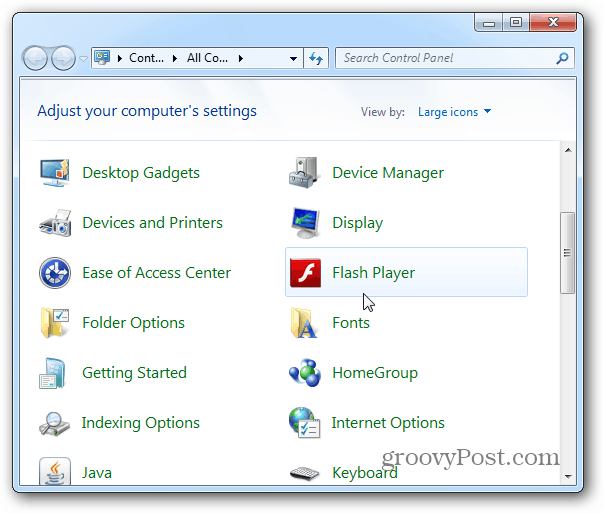 Flash Player Control Panel