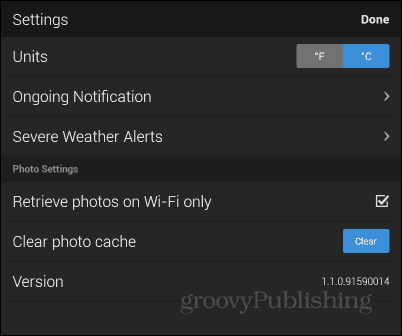 Yahoo! Weather Android settings