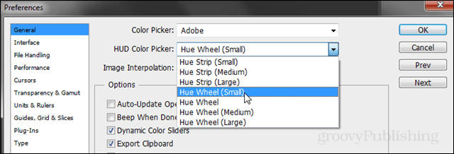 preferences > general > hue wheel small