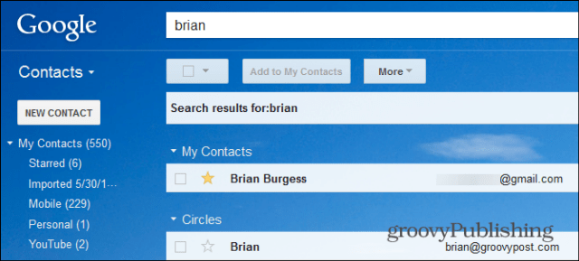 Gmail star contacts search