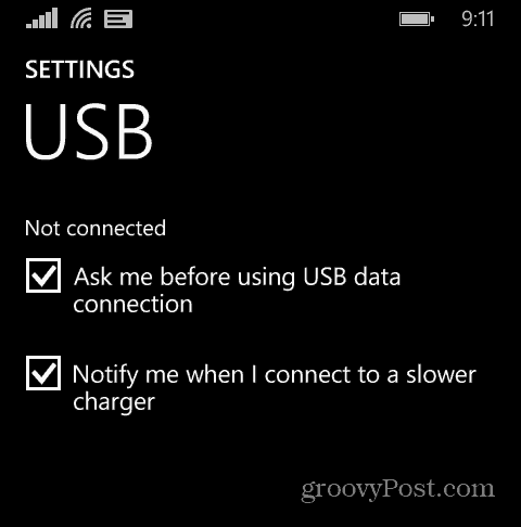 Windows Phone Settings USB