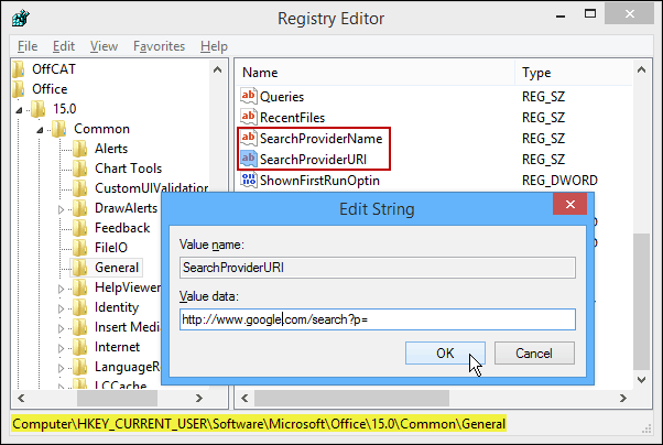 Change Microsoft Office Search Provider