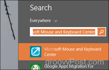 search for and launch microsoft mouse and keyboard center