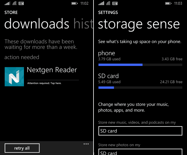 Windows Phone Storage Sense