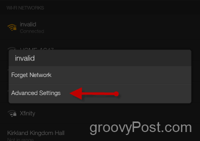 Change Kindle Fire WIFI DNS and IP Settings - Tap Advanced