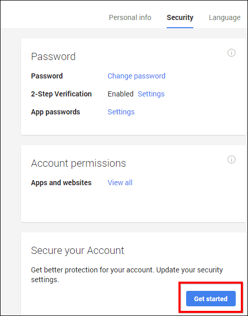 Google Security wizard started