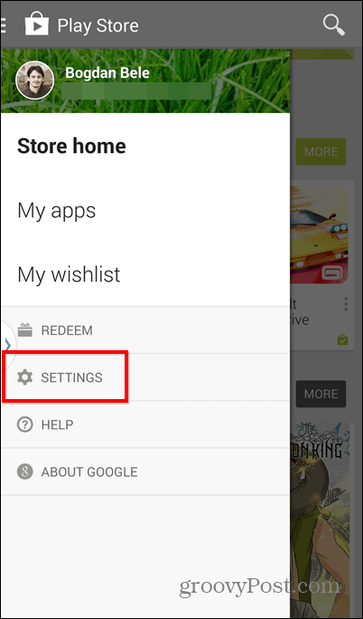 Play Store settings