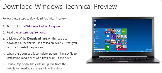 Download Windows 10 Technical Preview