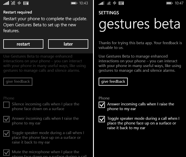 Windows Phone Gestures Beta