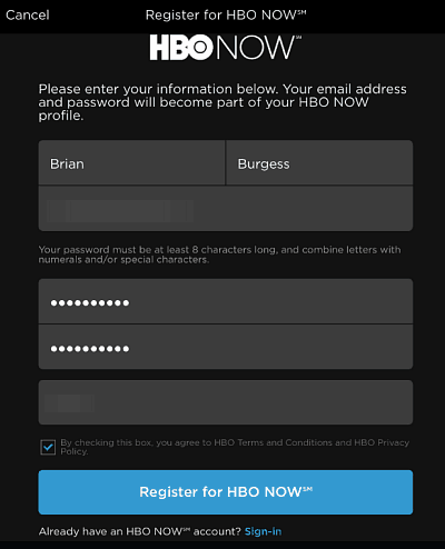 register HBO