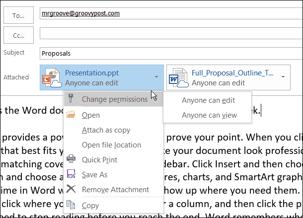 outlook attachment permissions