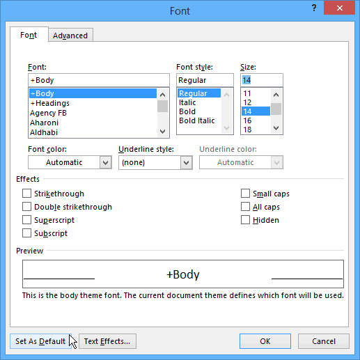 Microsoft Word Font Screen