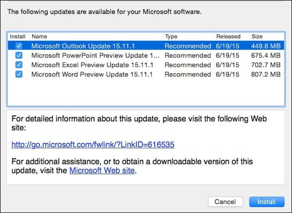 Office 2016 for Mac Update KB3074179