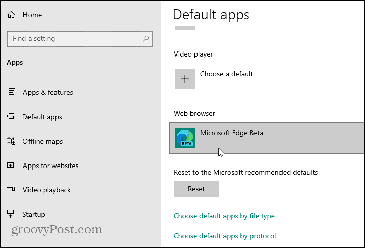 default apps windows 10