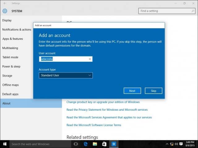 Ajouter un compte lors de la jonction au domaine active directory dans Windows 10