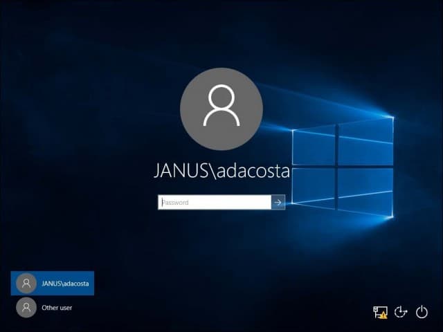 Fenêtre de connexion à Windows 10