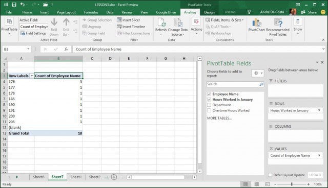 Recommended PivotTable created