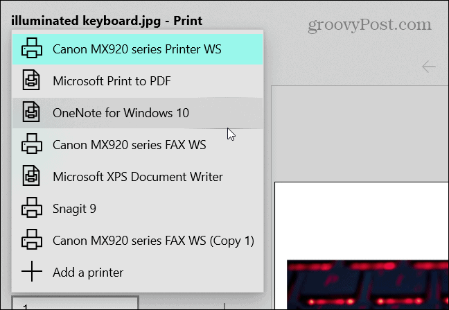 printing options