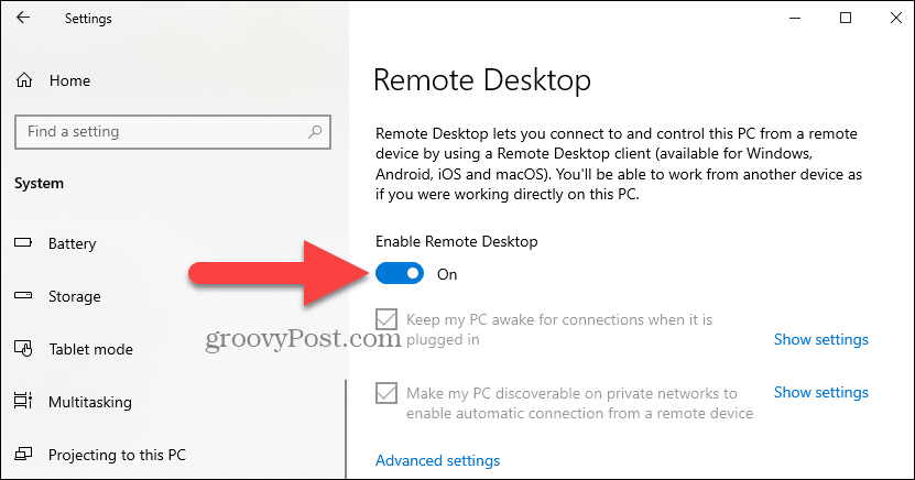remote desktop in windows 10