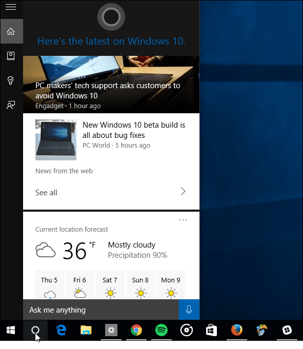 Microsoft Cortana Windows 10