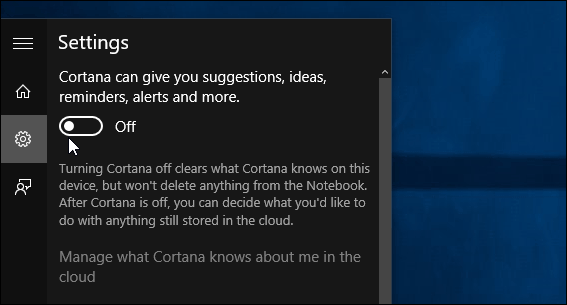 turn off all cards Cortana
