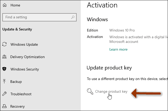 change product key windows 10
