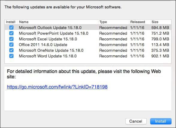 Updates for microsoft office for mac 2016