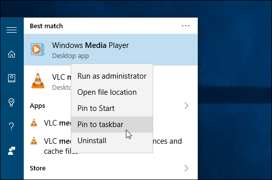 pin WMP Taksbar or Start