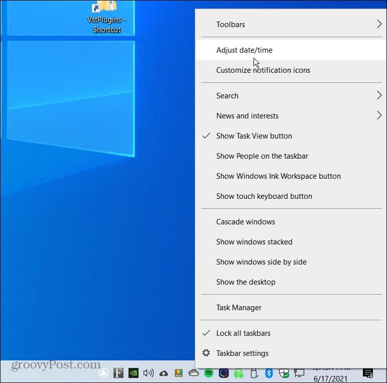 adjust time and date windows 10