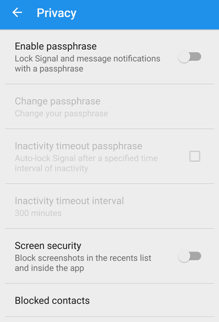 Signal privacy settings