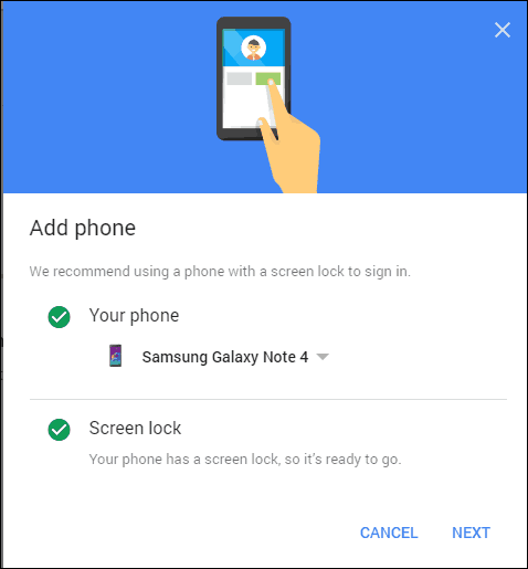 Google 2-step verification phone select