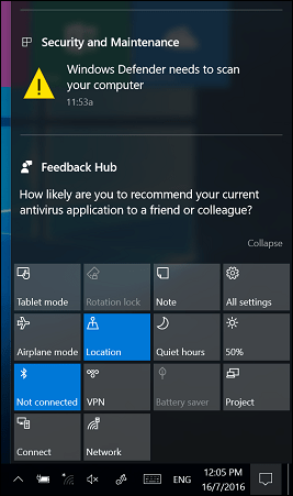 Action Center notification