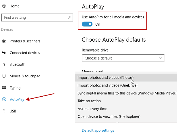 Choose AutoPlay Defaults