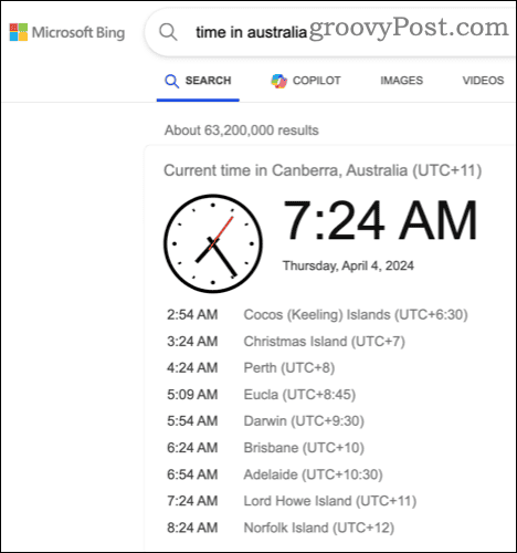find time anywhere in the world using bing