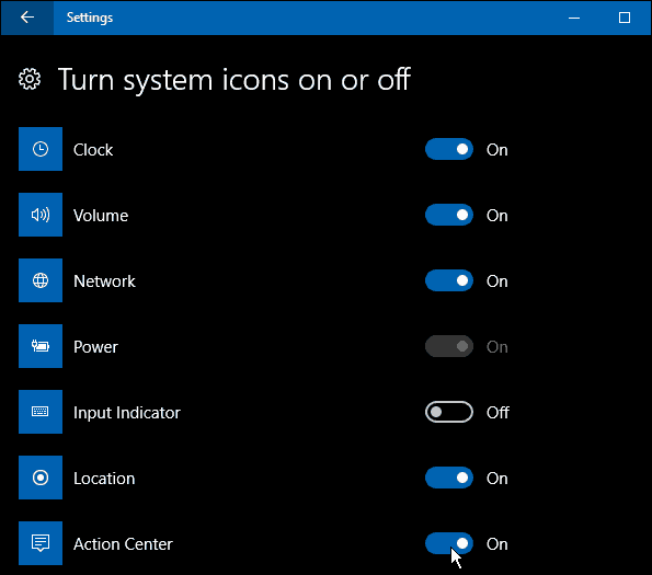 turn system icons on or off