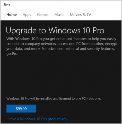 Windows 10 Pro Pack Key Store Microsoft